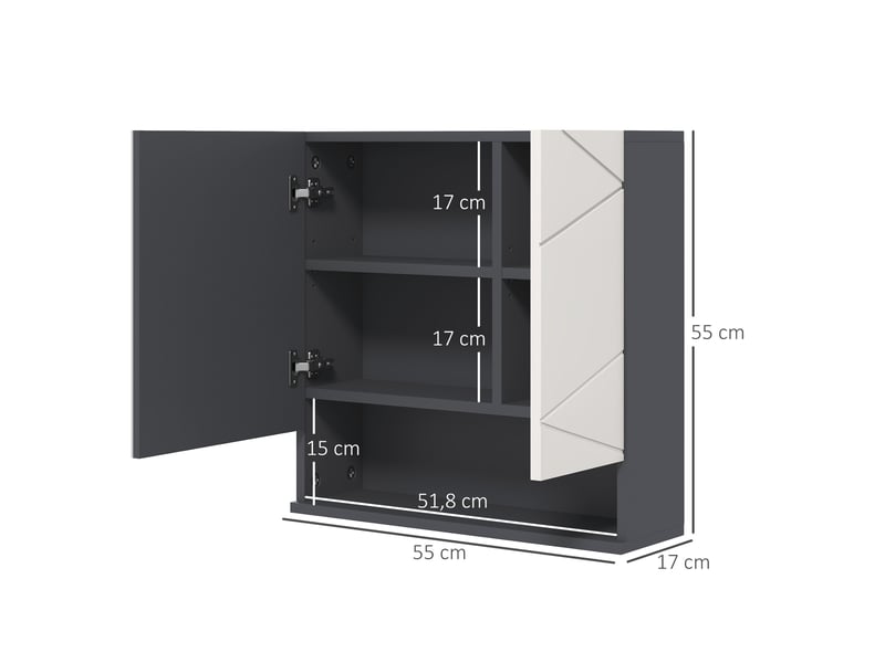  Armoire de toilette murale avec miroir et étagères 55 x 17 x 55 cm  - Conforama C