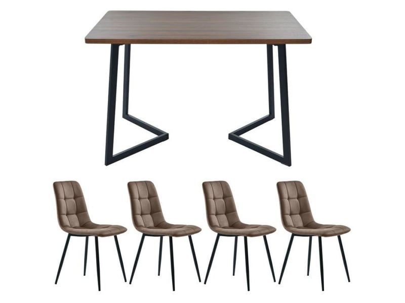  Lot de 4 chaises de salle à manger -  - 5 pièces - velours marron - mdf noyer - pieds métal noir  - Conforama C