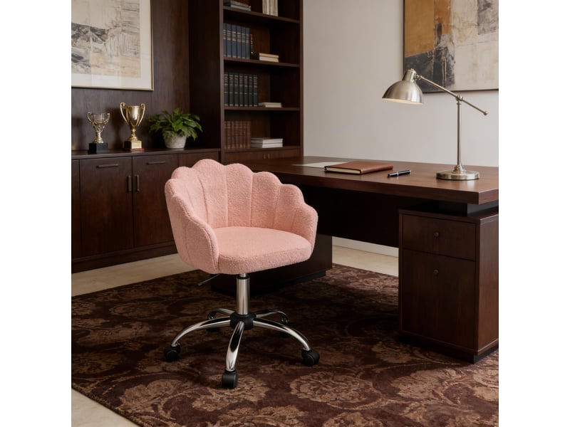  Chaise de bureau fleur,37,5x55x81,5 cm,réglable à roulettes,tissu,rose  - Conforama B