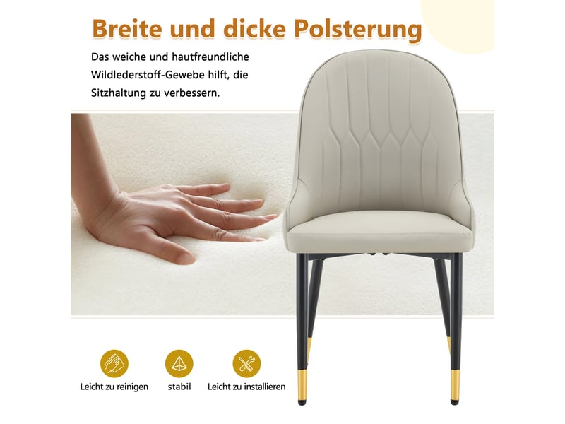  Lot de 2 chaises de salle à manger en cuir pu gris chaud, dossier avec motif éclair, pieds en métal noir, charge 120 kg.  - Conforama C
