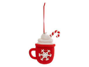Sujet tasse chocolat chaud résine h.11cm rouge