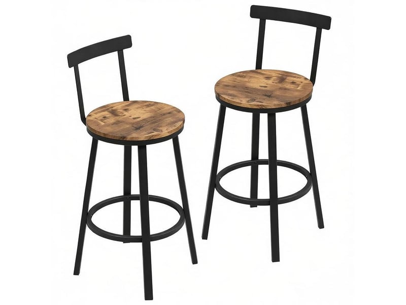  Lot de 2 tabourets de bar avec dossier incurvé en métal et mdf, brun rustique  - Conforama A