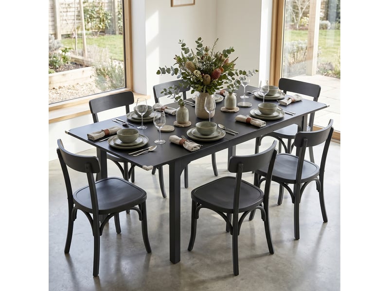 Table extensible pour 4 à 6 personnes, longueur réglable de 120 à 160 cm, pieds en acier, noire - Conforama D