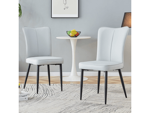 Chaises de salle à manger design 2 pièces gris clair, assise en pu, pieds métal noir, multifonctions pour bureau, restaurant, etc.