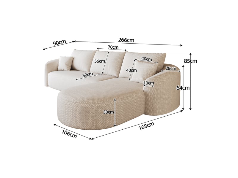  Canapé d’angle modulaire 4 places en chenille blanc 266x168 cm  - Conforama C