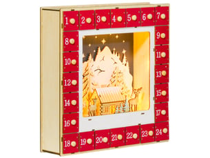 Calendrier de l'avent à remplir 34 x 7 x 34 cm rouge mdf, 24 tiroirs, éclairage led préassemblé