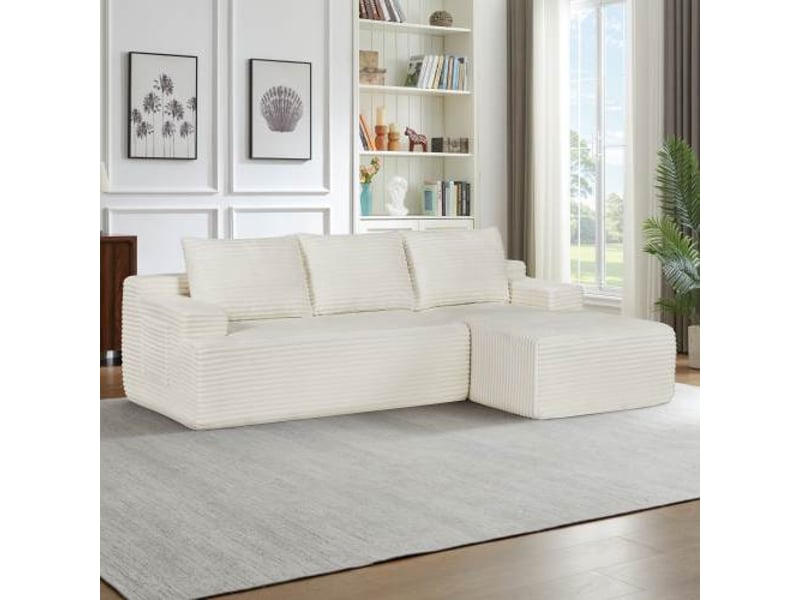  Canapé d’angle l (à droite) modulable 4 places 238 x 152 x 66 cm, assise profonde, convertible et sans montage, velours côtelé, beige OMNIGLINT TRADING LTD - Conforama C