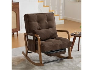 Fauteuil à bascule de salon 70x80x92cm – avec repose-pieds rétractable, dossier inclinable et oreiller lombaire – velours côtelé - marron