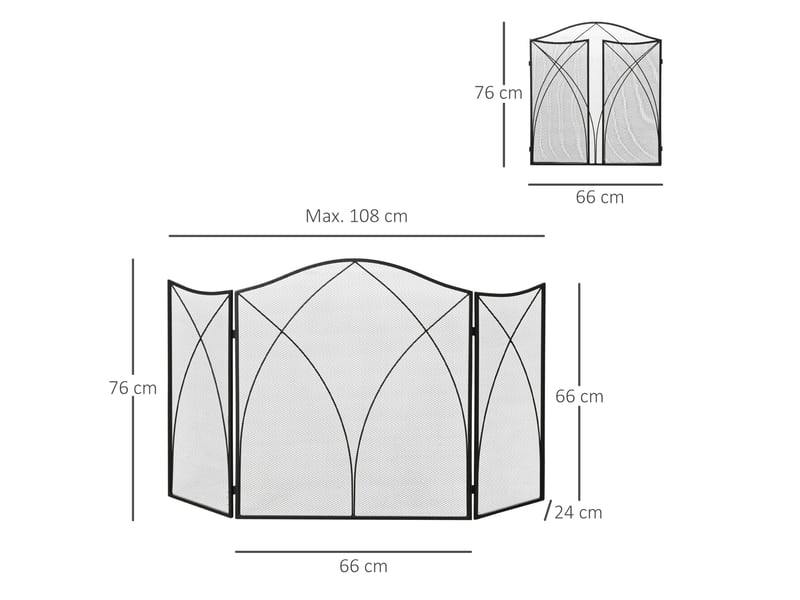  Pare-feu pour cheminée, pliable en trois, structure métallique, revêtement, 108 x 2 x 76 cm, noir  - Conforama E