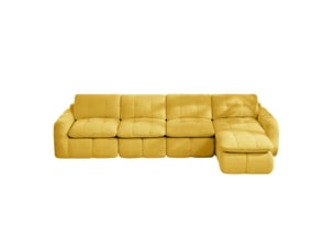 Canapé modulable forme l 334 x 160 x 68 cm, 4 places, avec 1 pouf, assise large, sans montage, chenille coloris jaune
