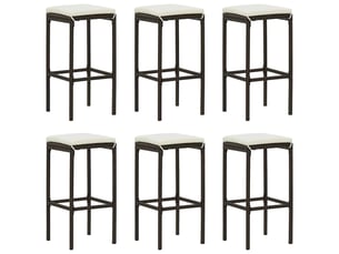 Lot de 6 tabouret de bar, chaise de bar avec coussins marron résine tressée