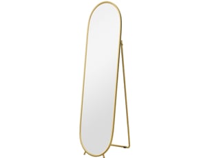 Miroir sur pied ovale 160 x 40 cm – doré – cadre métal et support pliant, reflet intégral sans montage