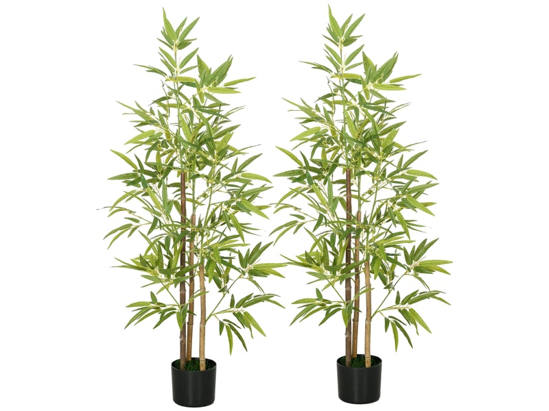  Lot de 2 plantes de bambou artificielles de 120 cm avec pot de 15 x 12 cm, en peva, pp et métal, vert et noir.  - Conforama B