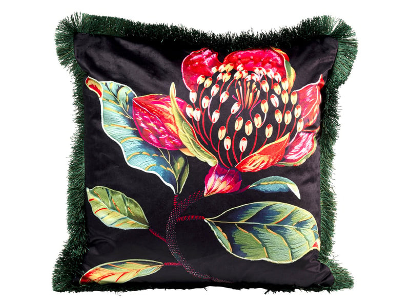  coussin à franges jungle fleur rouge  - Conforama A