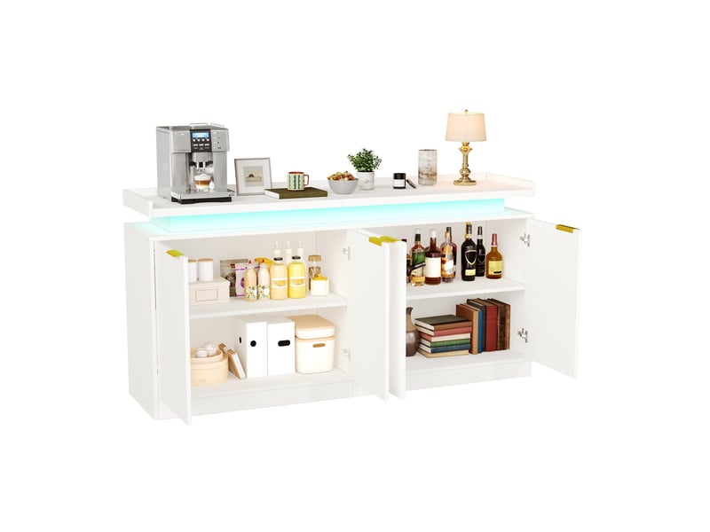  Buffet 4 portes 160 x 39 x 83 cm – blanc – éclairage led rgb et rangement pour salle à manger et salon  - Conforama A