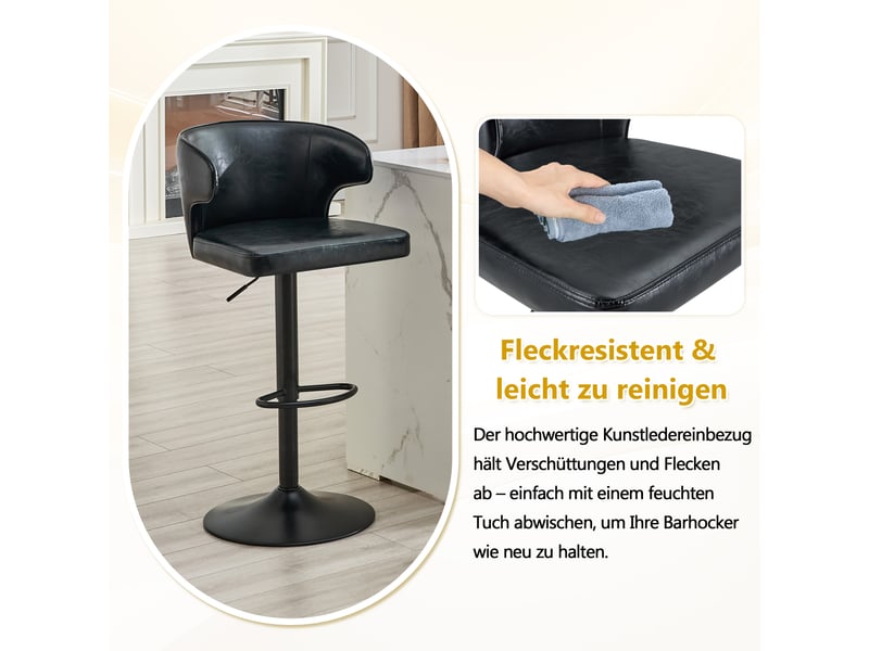  Tabourets de bar lot de 2 avec dossier et hauteur réglable - lpospi - pivotants à 360°, repose-pieds, pu - noir  - Conforama E