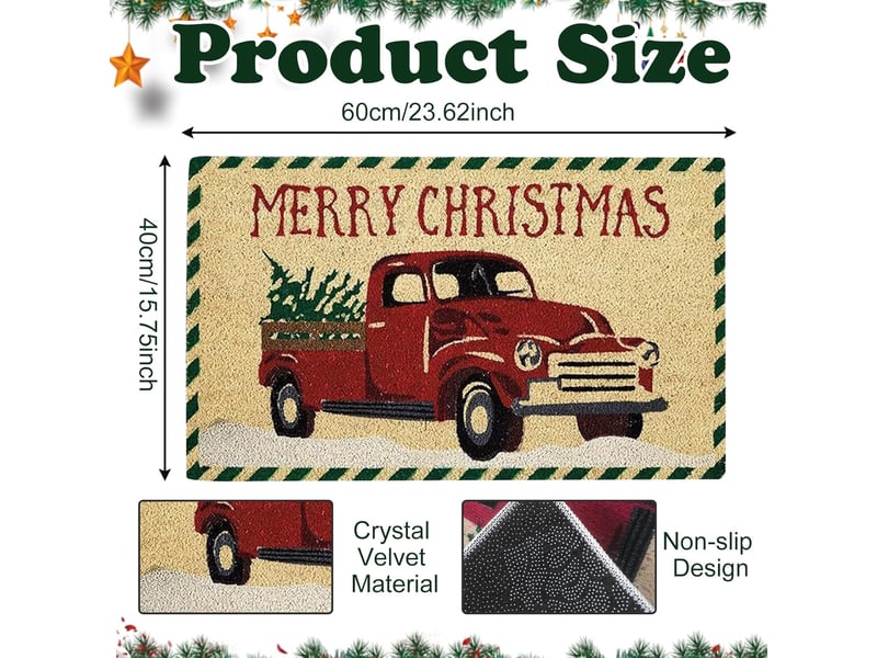  Paillasson de noel, 60x40cm tapis de porte camion rouge, antidérapant tapis de sol de noël, paillasson noël, tapis noël, noel decoration pour intérieu  - Conforama D