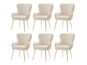 Lot de 6 chaises de salle à manger 57x53x83 cm, accoudoirs rembourrés ergonomiques, piètement en métal, tissu velours, coloris beige et doré