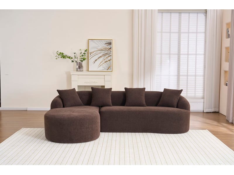  Canapé d'angle tcqpz gauche 3 places 243 x 150 x 67 cm chenille marron montage sans outil  - Conforama E