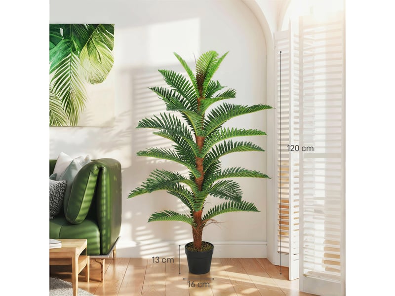  Palmier artificiel palmier 120 cm avec 24 feuilles en peva, plante décorative avec pot en plastique, vert  - Conforama E