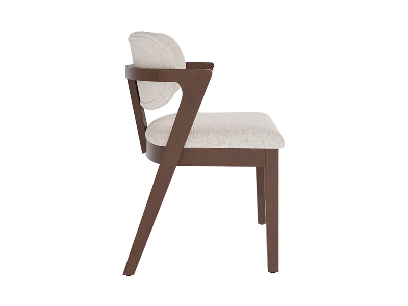 Lot de 4 chaises de salle à manger en bois massif noyer, tissu lin beige avoine - Conforama D