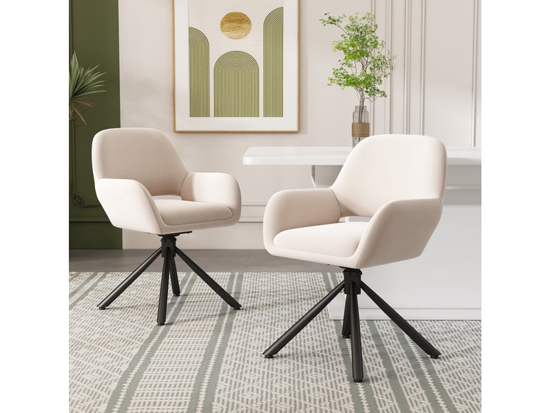  Lot de 6 chaises salle à manger rotatives 60x60x80 cm, ccoudoirs, tissu velours beige  - Conforama D