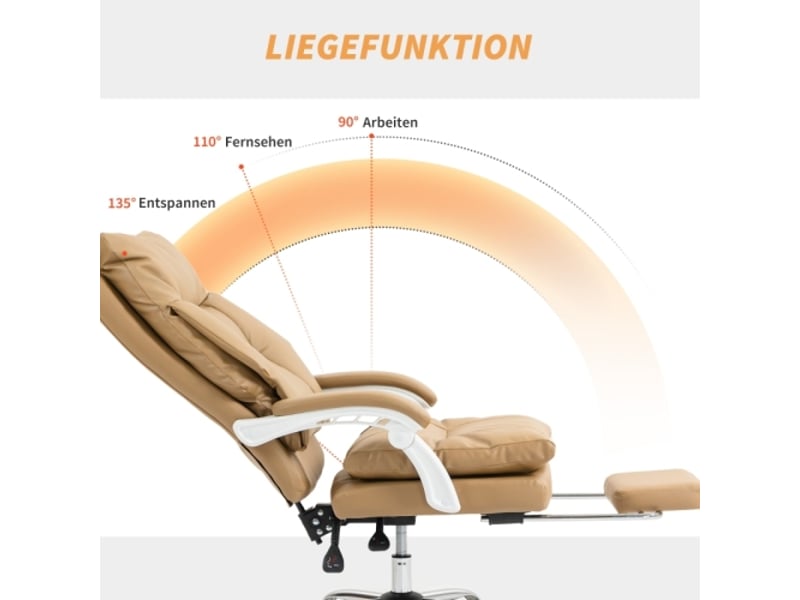 Chaise de bureau ergonomique avec soutien lombaire, accoudoirs rabattables, marron clair - Conforama D