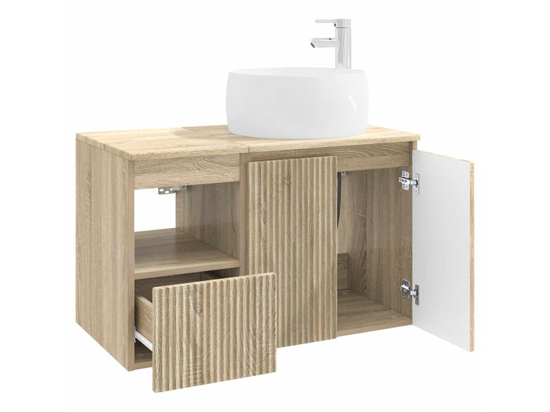  Ensemble de mobilier de salle de bain 2 pc chêne sonoma cf64135  - Conforama D