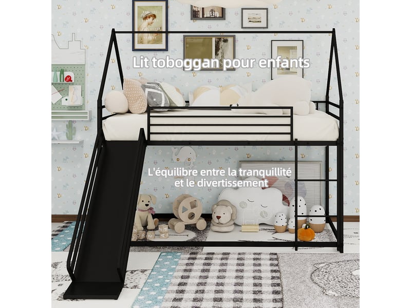  Lit superposé en fer noir 90x190 cm  - Conforama E