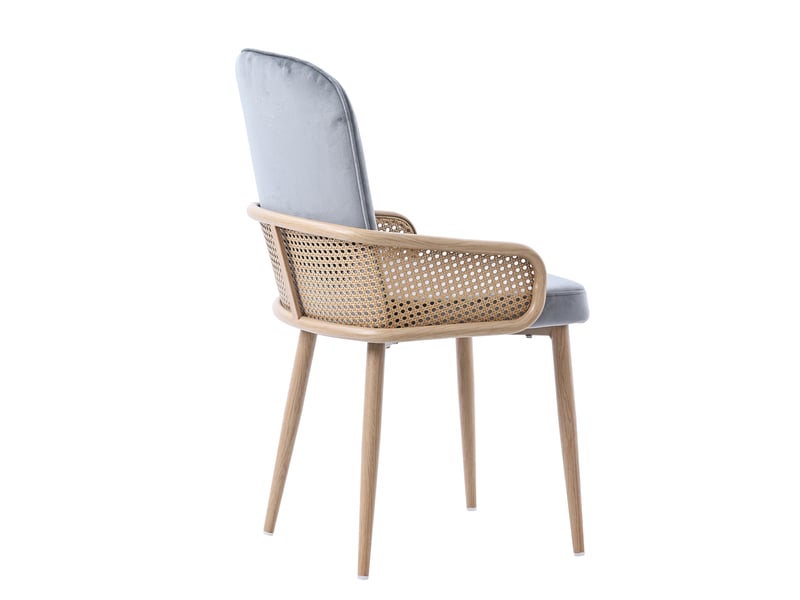  Lot de 2 chaises de salle à manger,design rotin avec pieds métal,velours,gris  - Conforama E