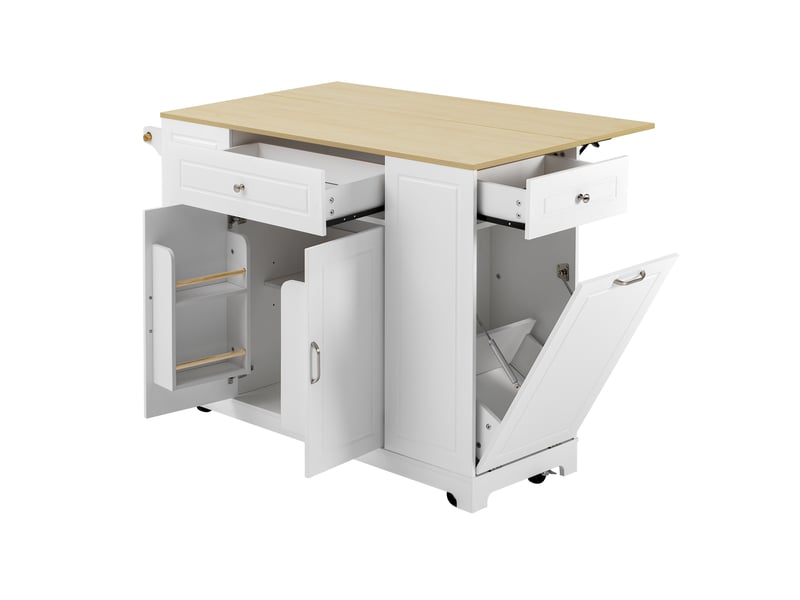  Îlot de cuisine 131,8x40(70)x93,3 cm avec 2 tiroirs et plateau pliable, bois et blanc  - Conforama E
