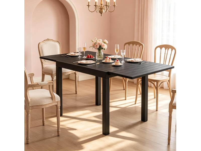Table à manger extérieure extensible 4 à 6 personnes avec rallonge automatique en aluminium noir 80 × 160 × 75 cm - Conforama D