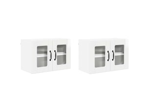 Meuble mural de cuisine, cabinet en verre mural 2 pcs blanc brillant shl7141