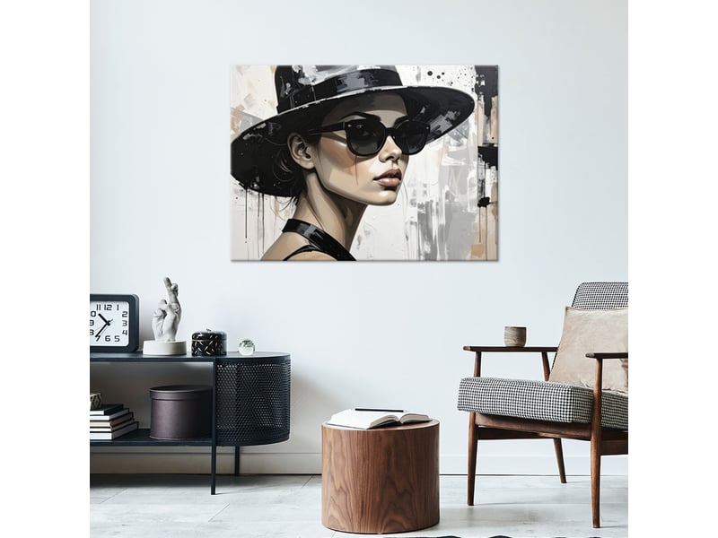  Impression sur toile, femme au chapeau noir dans un style bohème 45x30 1312614600 - Conforama B