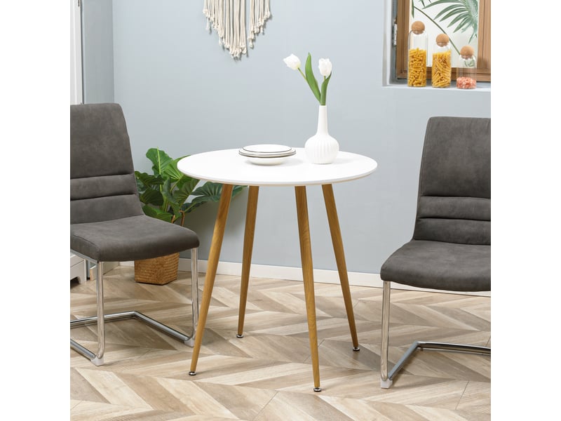  Table de salle à manger ronde pour 2 personnes, style nordique, pieds en métal, ø 72 x 75 cm, blanc mat  - Conforama D