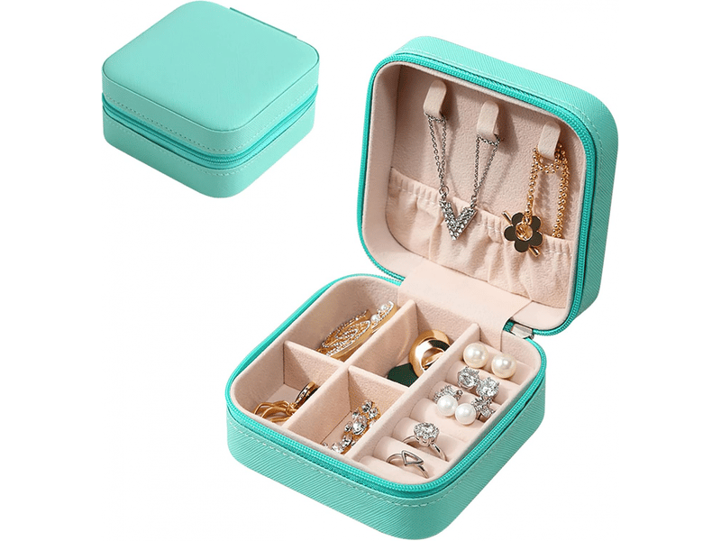  Boîte à bijoux portable, boîte de rangement, boîte d'emballage pour bagues, colliers et bracelets, boîte à bijoux, bleu  - Conforama A