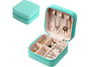 Boîte à bijoux portable, boîte de rangement, boîte d'emballage pour bagues, colliers et bracelets, boîte à bijoux, bleu