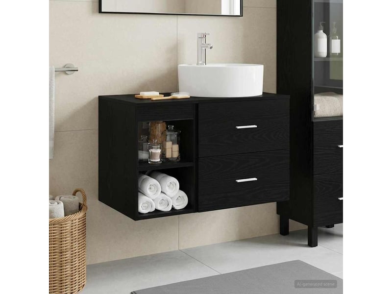  Ensemble de mobilier de salle de bain 2 pcs chêne noir shl7899  - Conforama B