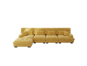 Canapé d'angle modulable en l 4 places, canapé salon jaune en tissu chenille avec ottoman mobile, design contemporain pour pièce à vivre