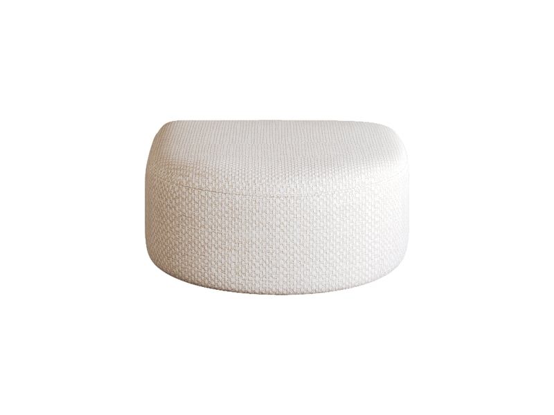  Pouf blanc en tissu chenille avec assise rembourrée, repose-pieds élégant pour salon et chambre, installation rapide sans outils.  - Conforama R