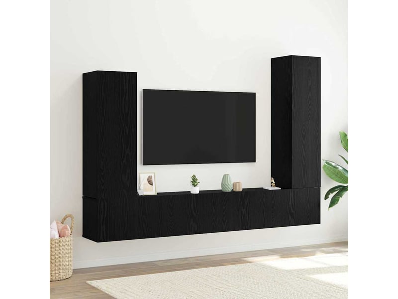  Ensemble meuble tv - banc tv - meuble de rangement 4 pcs chêne noir bois d'ingénierie  - Conforama B