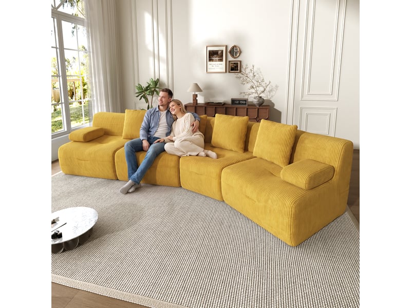  Canapé modulable, canapé 4 places, sans montage, format compressé, mobilier pour espace de vie, en velours tricoté  - Conforama C