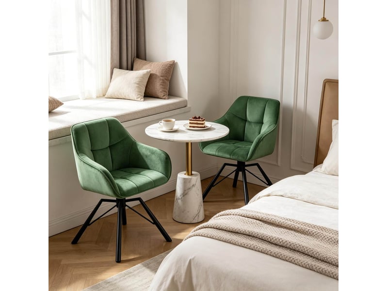  Chaise de salle à manger pivotante 360° 57x50x82,5cm, vert foncé, métal, accoudoirs, lot de 2  - Conforama E