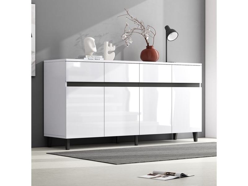  Buffet bas 2 portes et 4 tiroirs blanc brillant 160 x 40 x 68 cm  - Conforama C