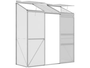 Serre adossée, porte coulissante, fenêtre de toit, polycarbonate + aluminium, couleur : argent, 192 x 68 x 196 cm
