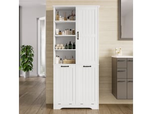 Armoire de salle de bain 78 x 35 x 172,7 cm,blanc,panneau mdf laqué,double panier à linge,étagères réglables