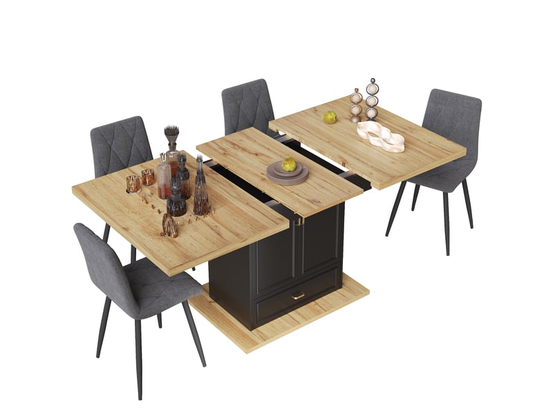  Table à manger extensible,110x80x75 cm,avec rangement,mdf,coloris bois naturel et noir  - Conforama A