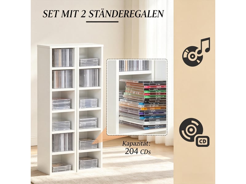  Étagère range-cd tour de rangement multimédia 12 compartiments blanc T5828P554247 - Conforama D