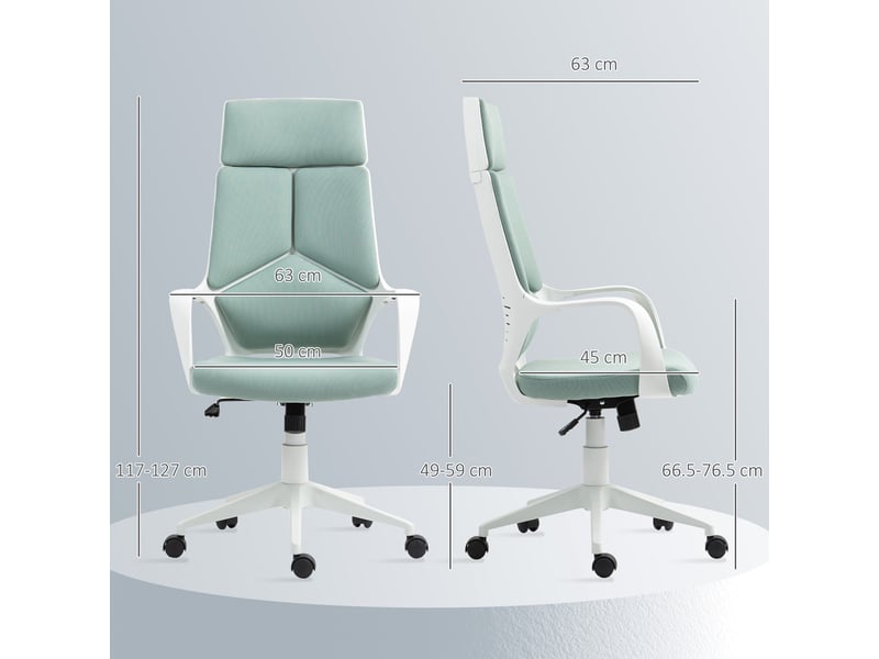  Chaise de bureau ergonomique en tissu verte, hauteur de l'assise réglable, avec roulettes  - Conforama E
