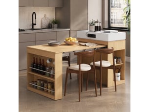 Îlot de cuisine extensible 83x46x96 cm avec prise, roulettes et rangement naturel